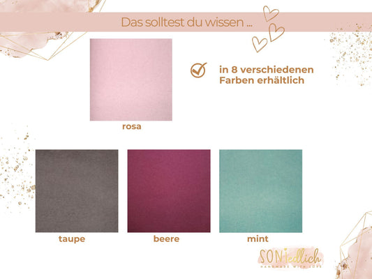 Babyschuhe aus Wollwalk, kuschelig und warm für zarte Babyfüßchen. Hier Darstellung der Farben rosa, taupe, beere und mint.