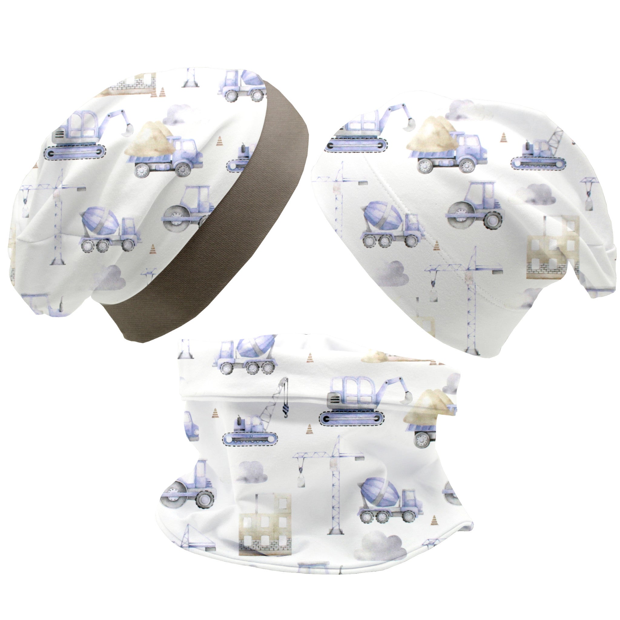 Beanie und Loop Set für Babys und Kinder "Baustelle pastell"