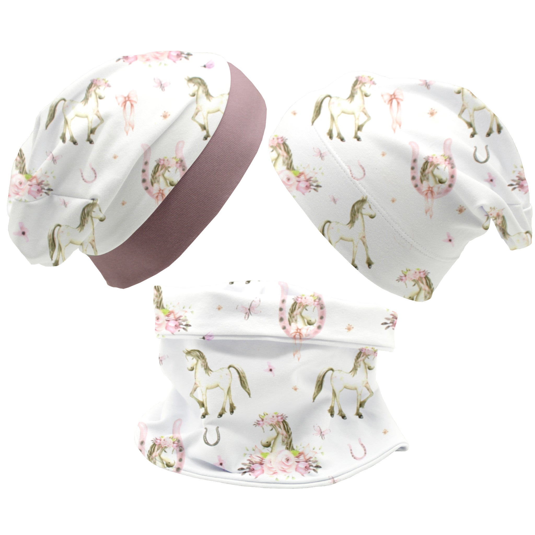Beanie und Loop Set für Babys und Kinder "Boho Pferde"