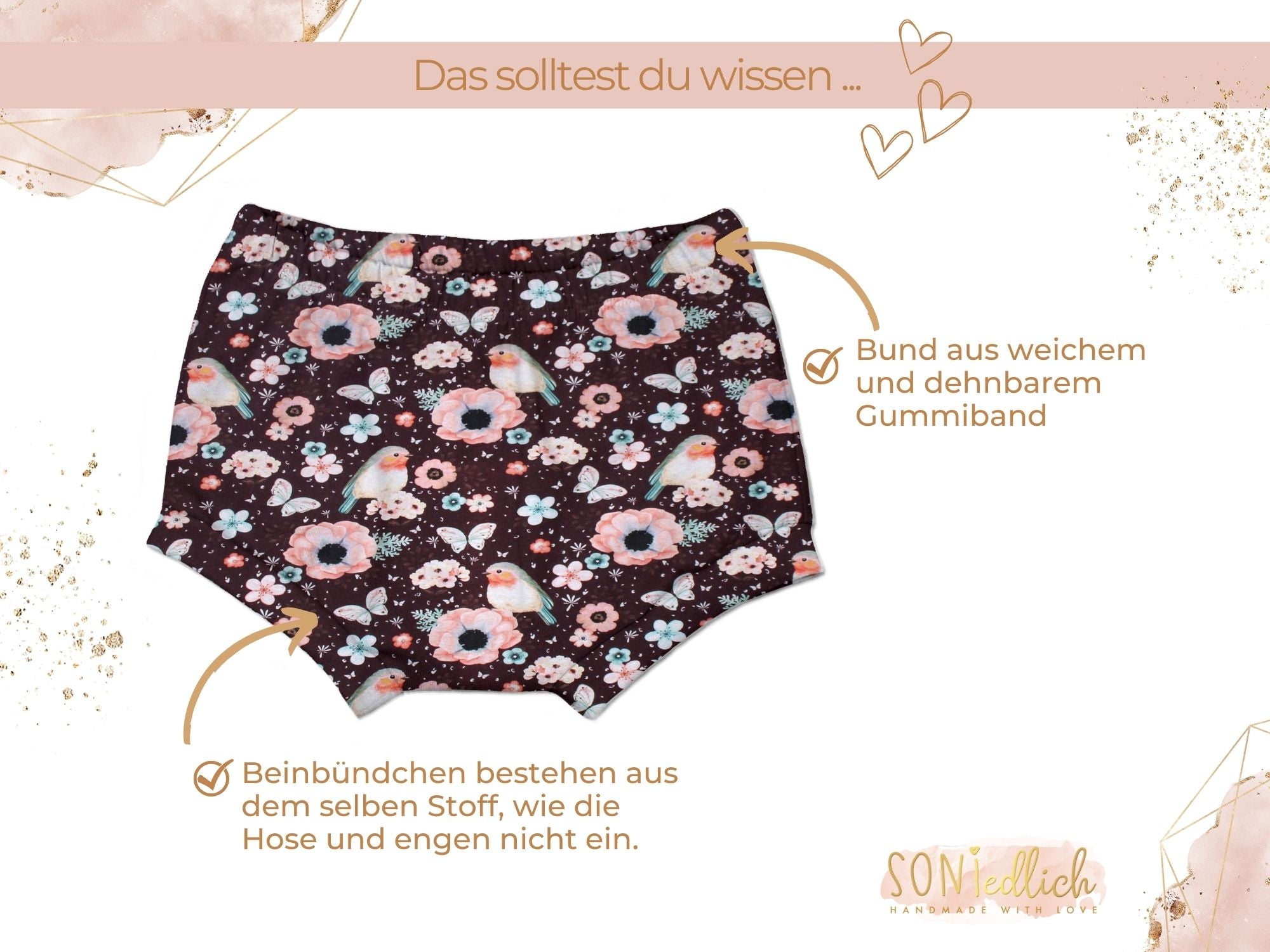 Bummie für Babys und Kinder „little birds, cherry“ Details