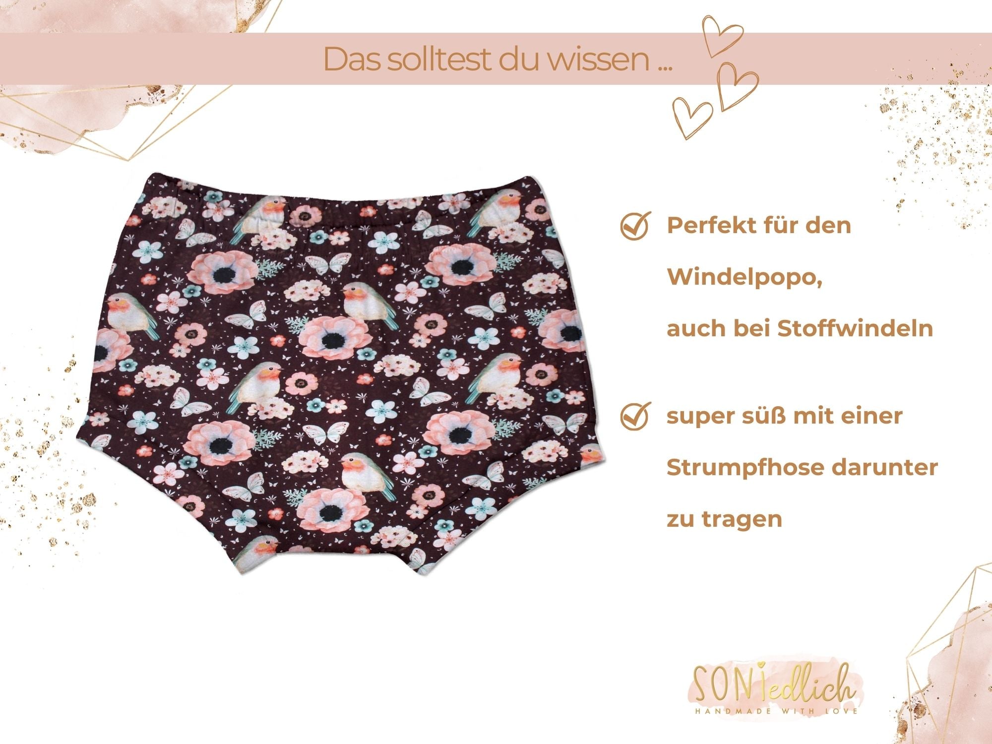 Bummie für Babys und Kinder „little birds, cherry“ Beschreibung2