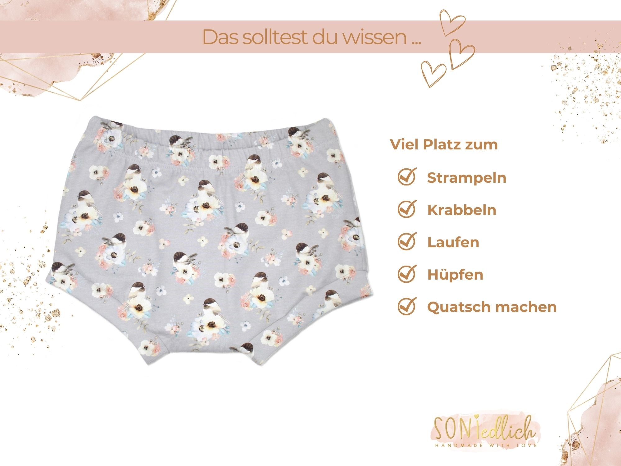 Bummie für Babys und Kinder „little birds, grau“ Beschreibung1