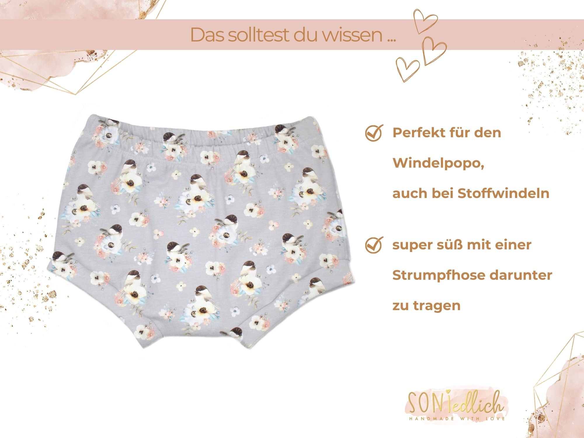 Bummie für Babys und Kinder „little birds, grau“ Beschreibung2