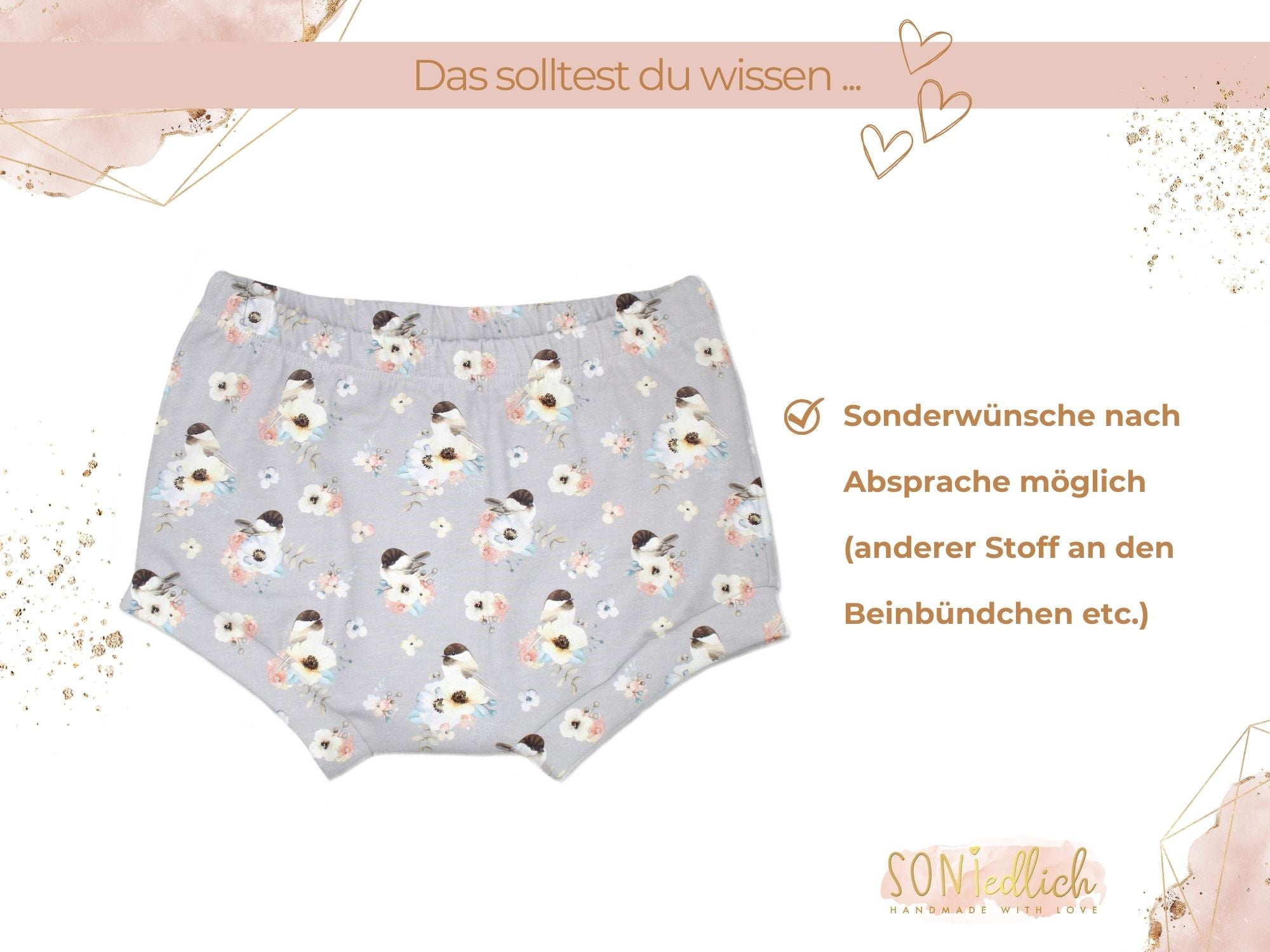 Bummie für Babys und Kinder „little birds, grau“ Sonderwünsche