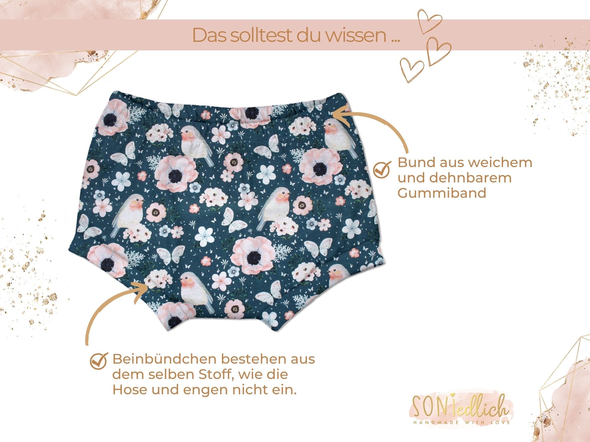 Bummie für Babys und Kinder „little birds, petrol“ Details