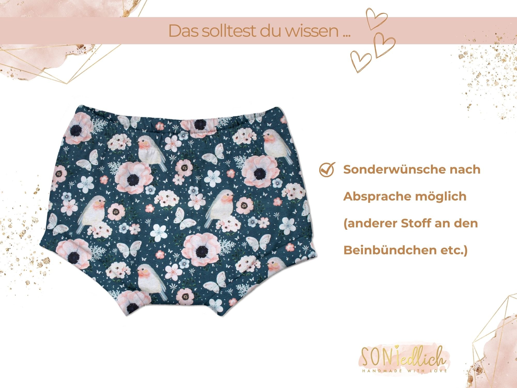 Bummie für Babys und Kinder „little birds, petrol“ Sonderwünsche