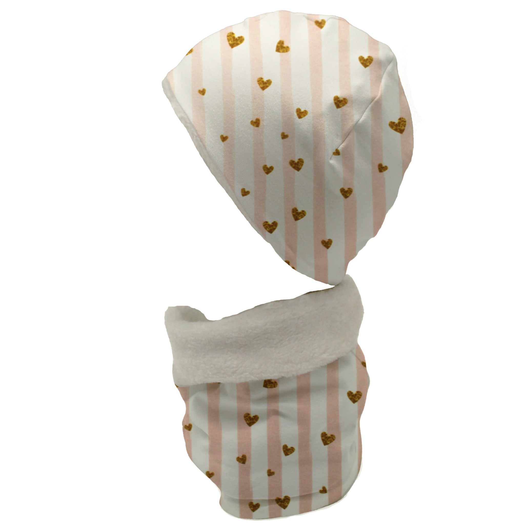 Gefüttertes Mützen und Loop Set für Babys und Kinder "Glitzerherzen"