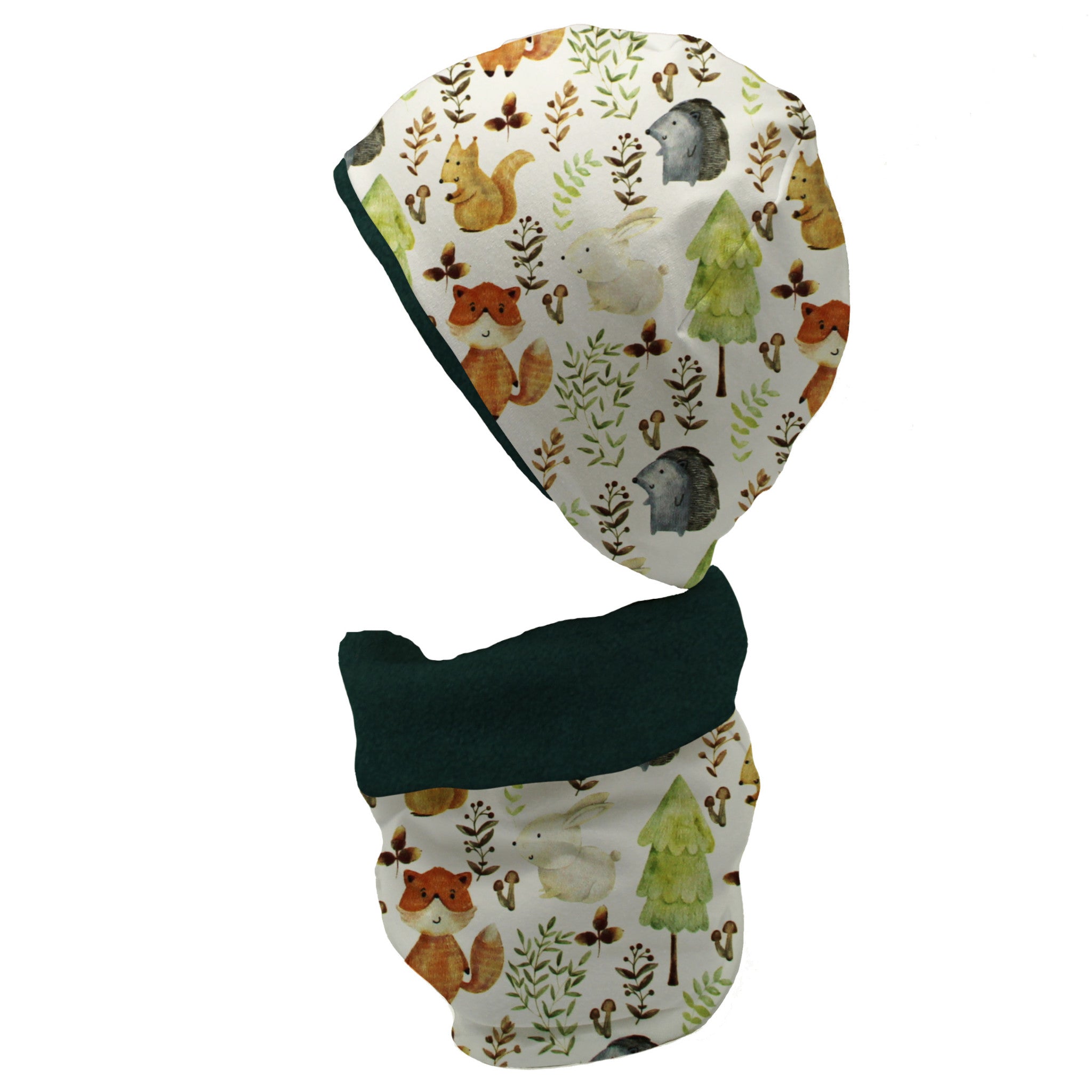 Gefüttertes Mützen und Loop Set für Babys und Kinder „Waldfreunde“