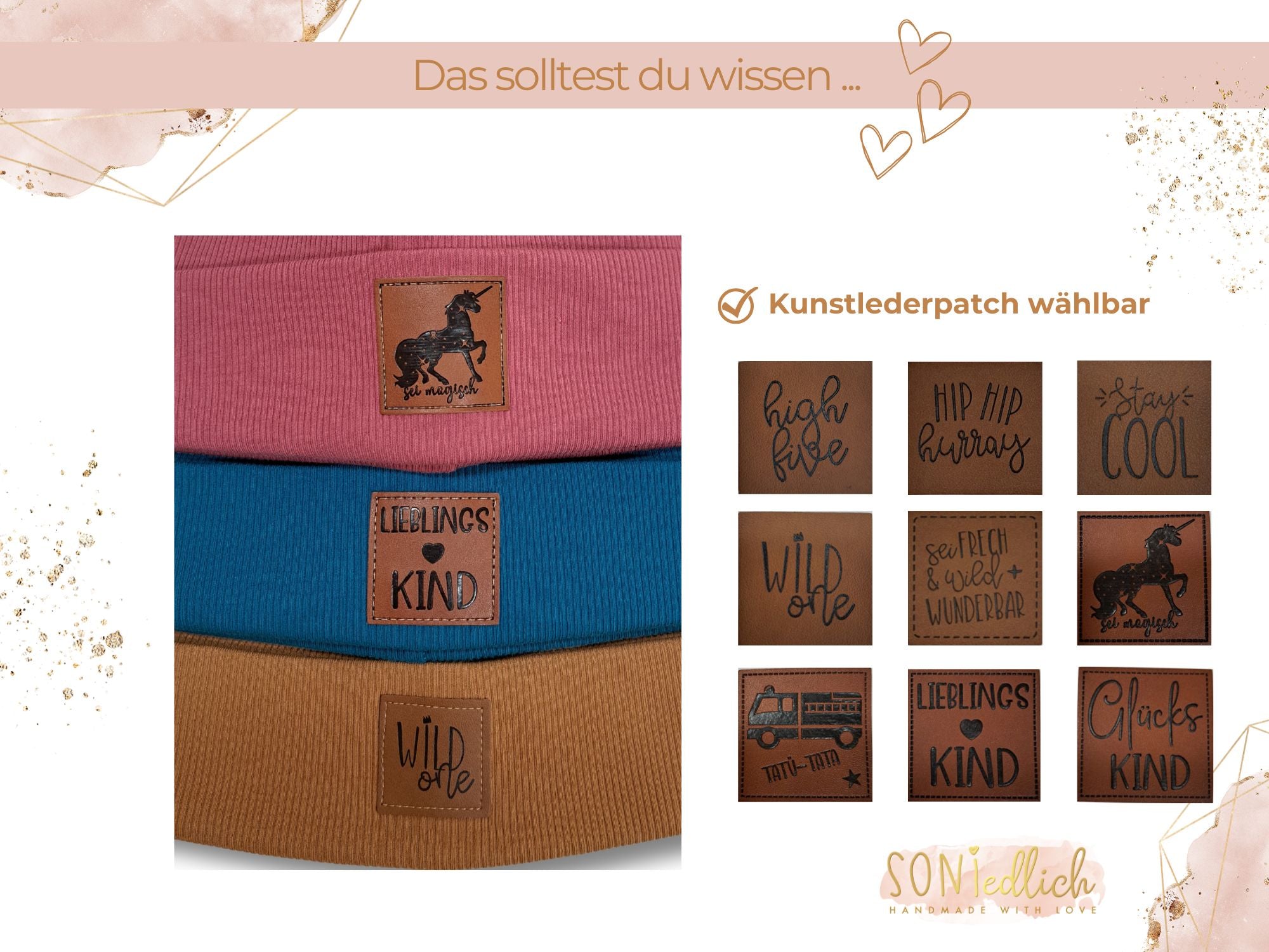 Hipster-Beanie aus Rib-Jersey, verfügbare Kunstlederpatches