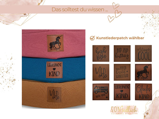 Hipster-Beanie aus Rib-Jersey, verfügbare Kunstlederpatches