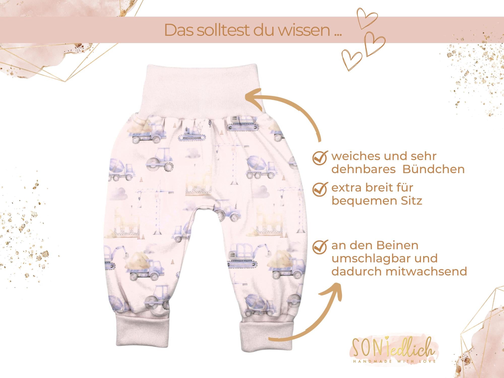 Lange Pumphose für Babys und Kinder „Baustelle pastell“ Merkmale