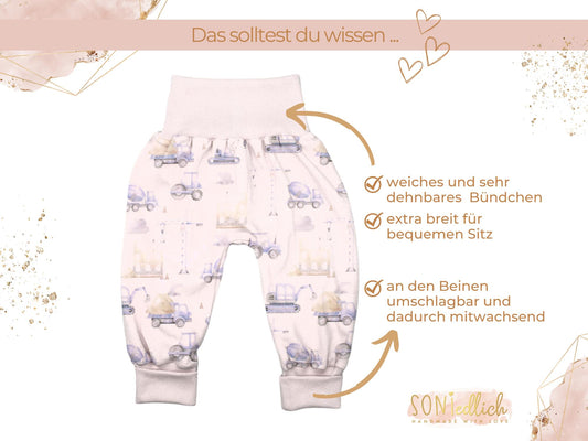 Lange Pumphose für Babys und Kinder „Baustelle pastell“ Merkmale
