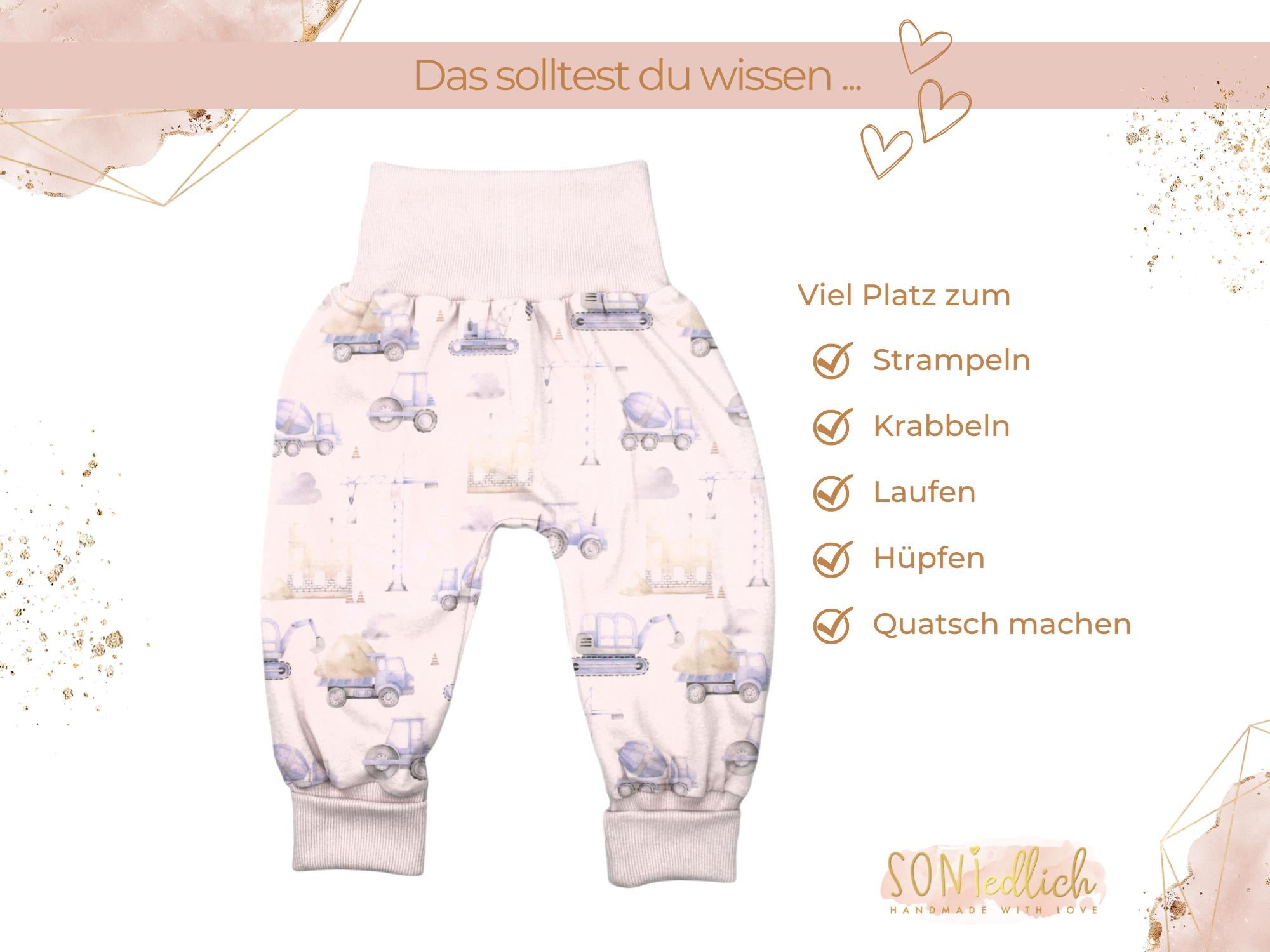 Lange Pumphose für Babys und Kinder „Baustelle pastell“ Beschreibung 1