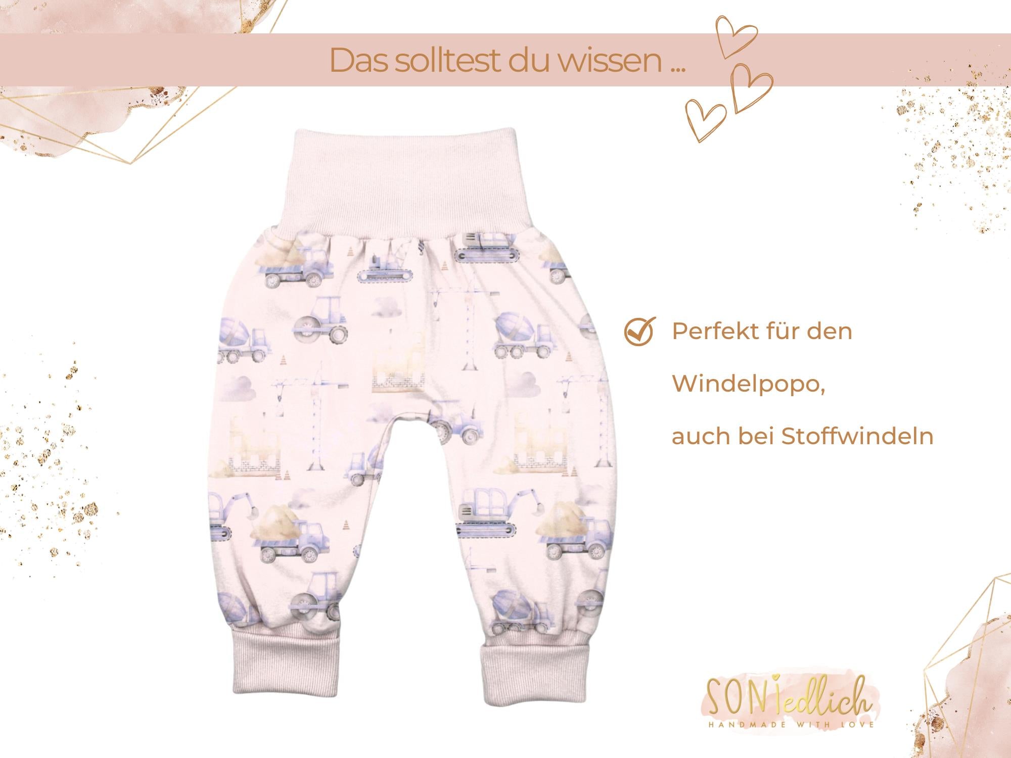 Lange Pumphose für Babys und Kinder „Baustelle pastell“ Beschreibung 2