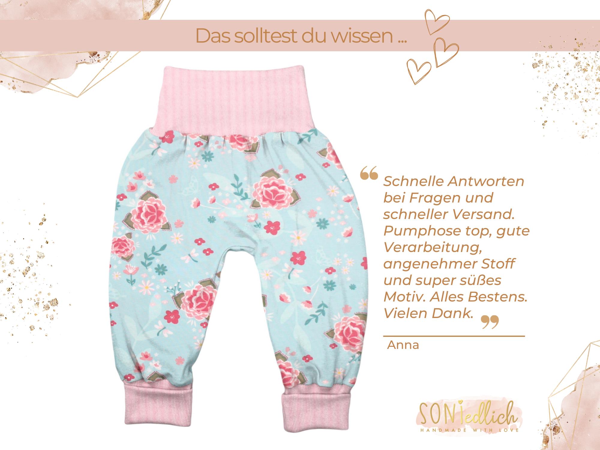 Lange Pumphose für Babys und Kinder „Blumen türkis“ Bewertung