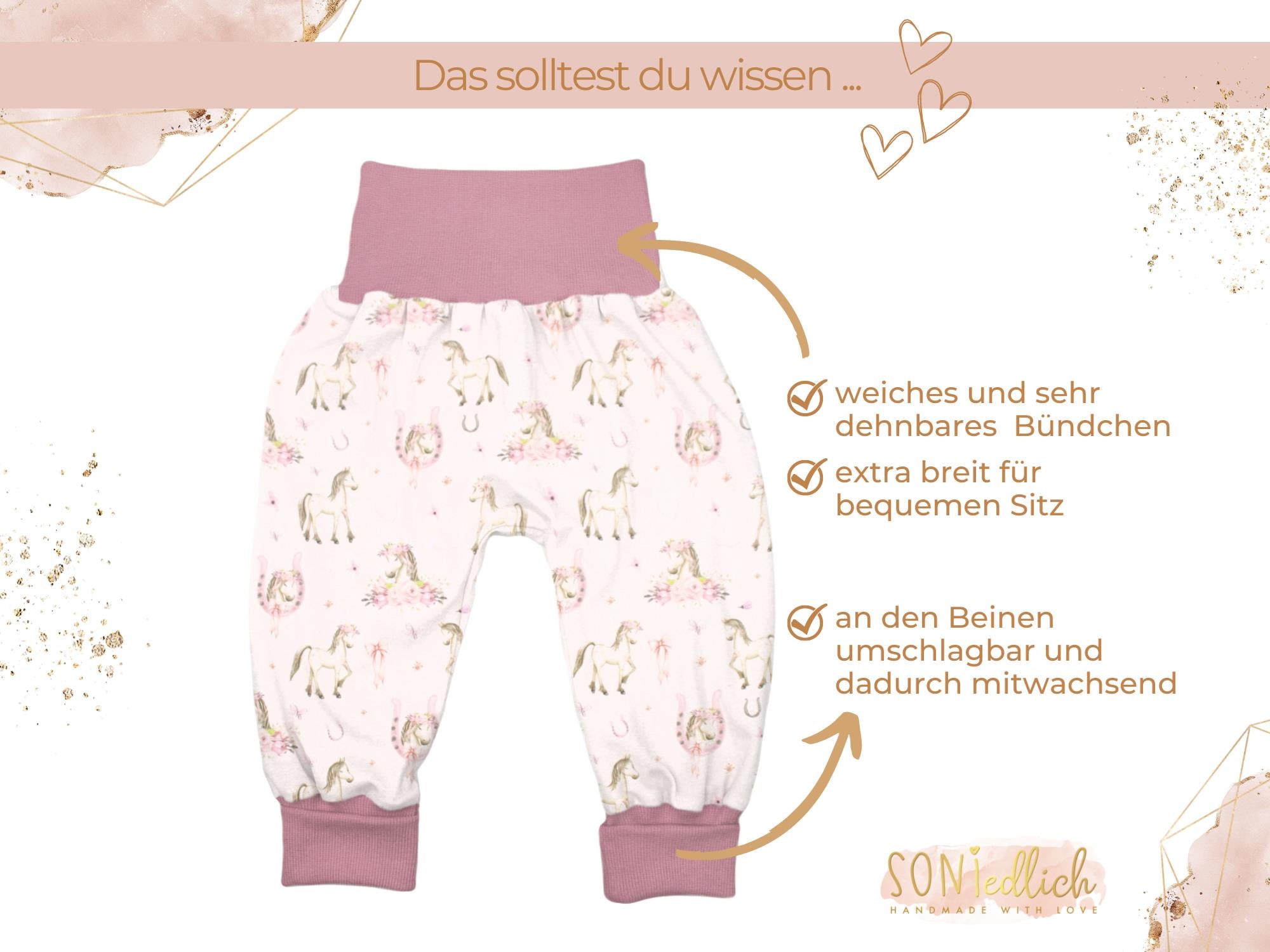 Lange Pumphose für Babys und Kinder „Boho Pferde“ Merkmale