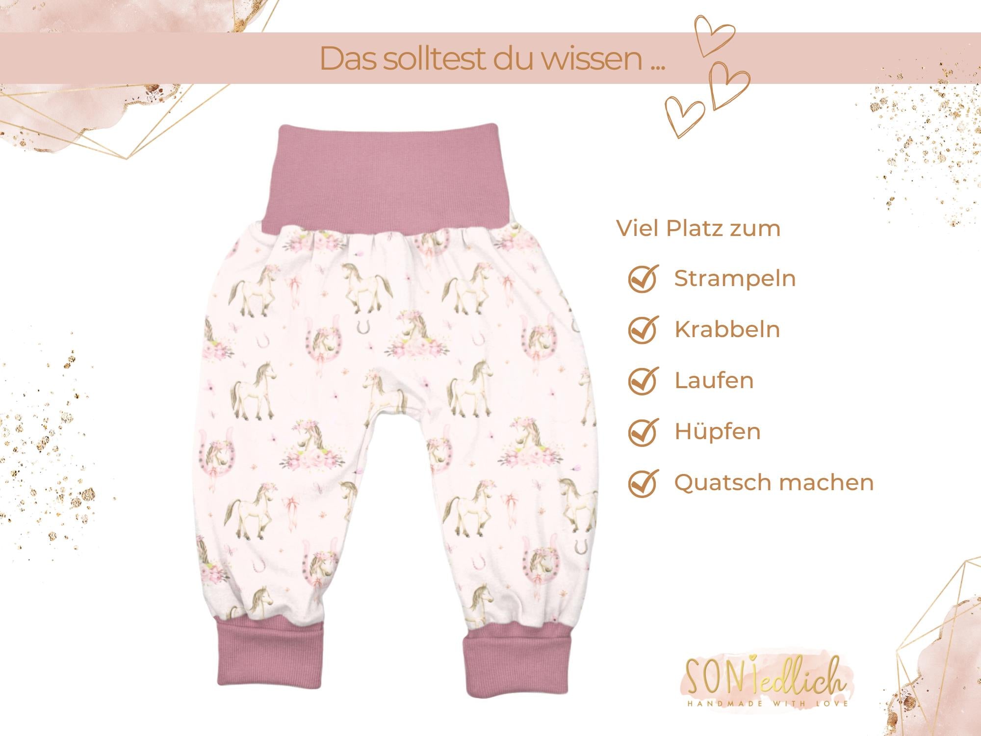 Lange Pumphose für Babys und Kinder „Boho Pferde“ Beschreibung 1