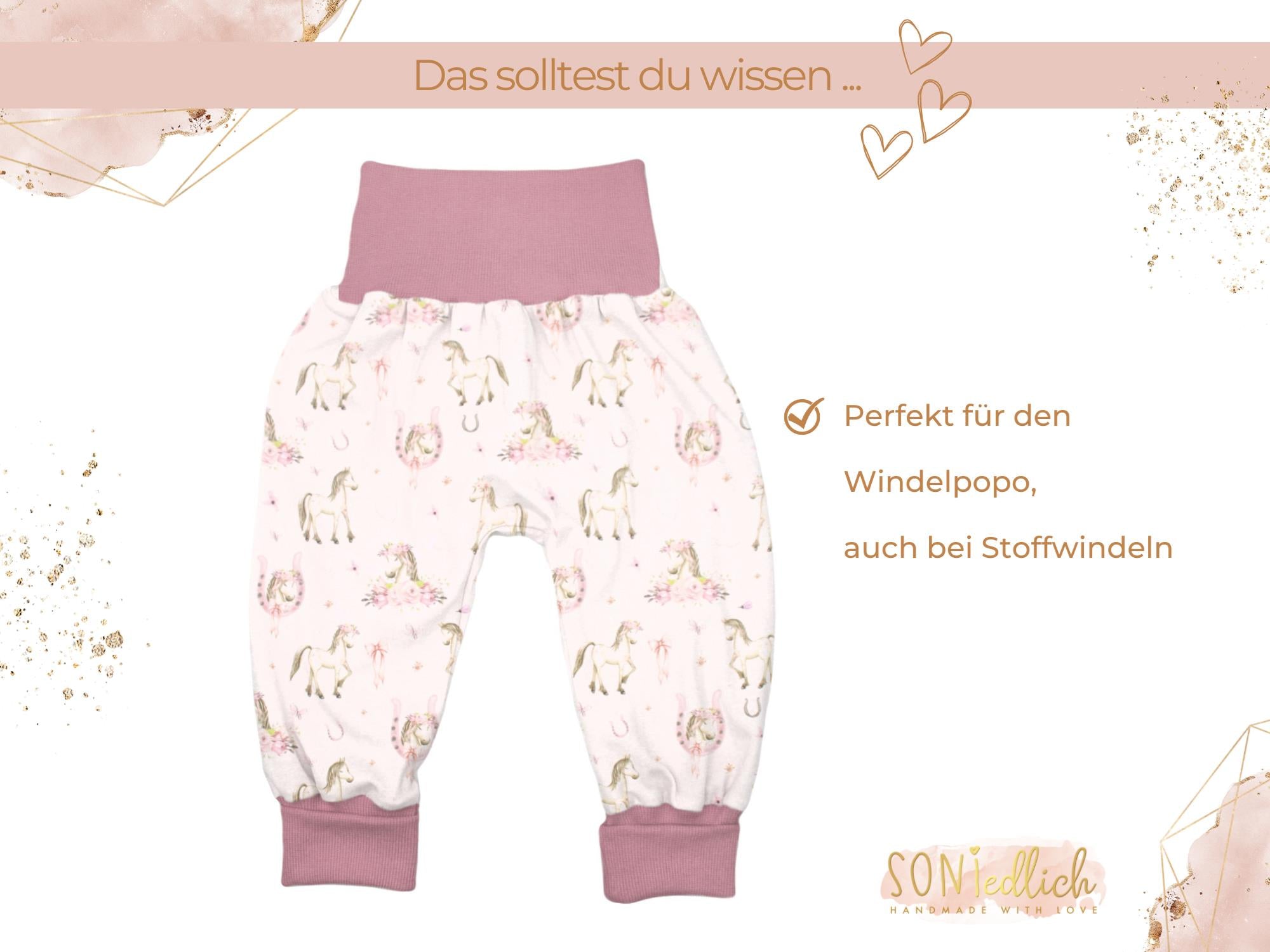 Lange Pumphose für Babys und Kinder „Boho Pferde“ Beschreibung 2