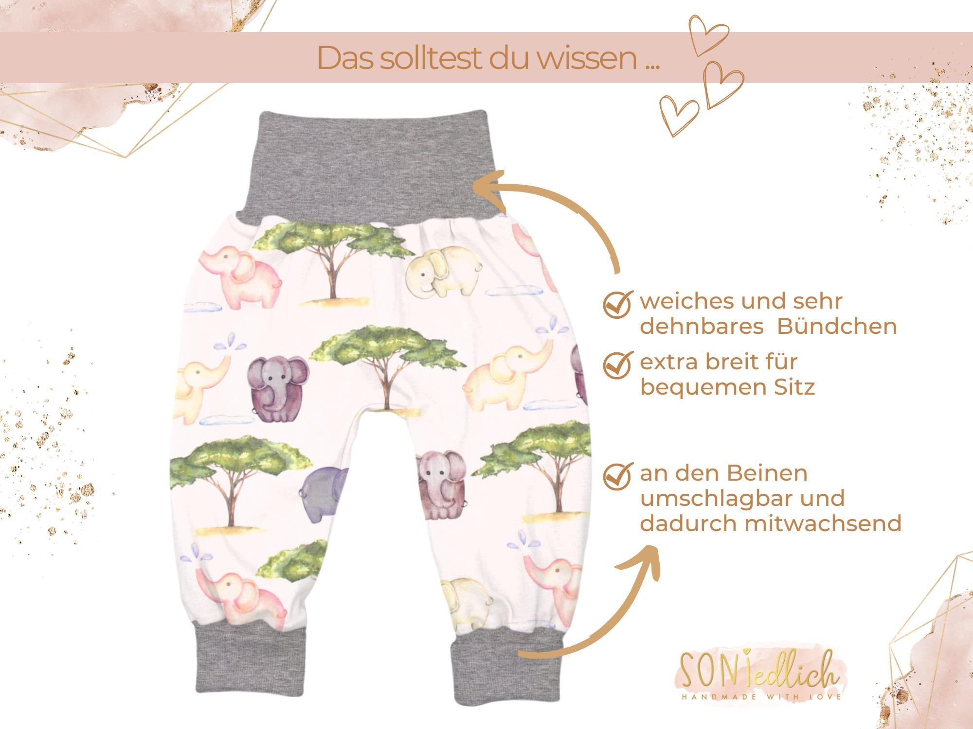 Lange Pumphose für Babys und Kinder „Elefanten“ Merkmale