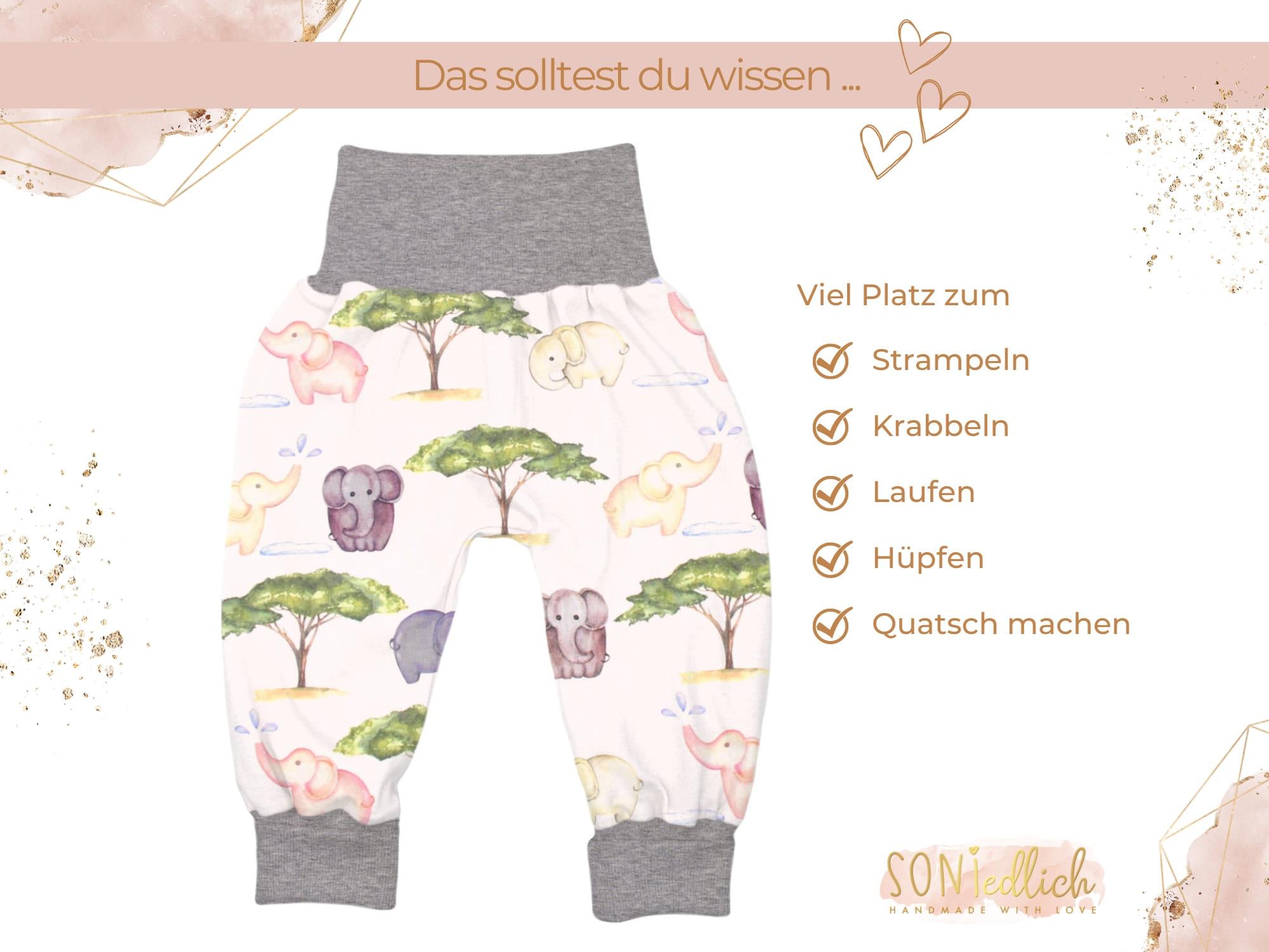 Lange Pumphose für Babys und Kinder „Elefanten“ Beschreibung 1