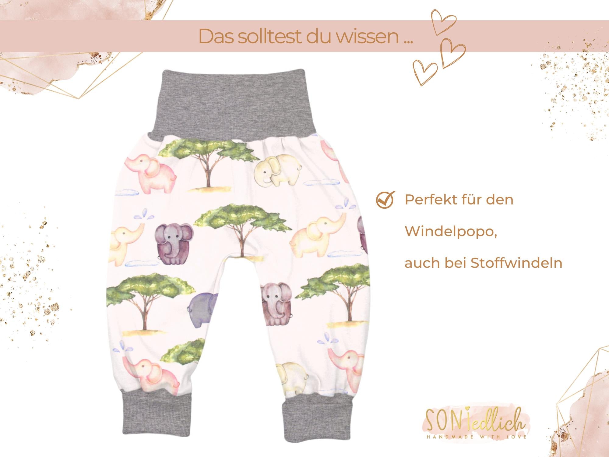 Lange Pumphose für Babys und Kinder „Elefanten“ Beschreibung 2