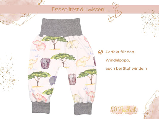 Lange Pumphose für Babys und Kinder „Elefanten“ Beschreibung 2