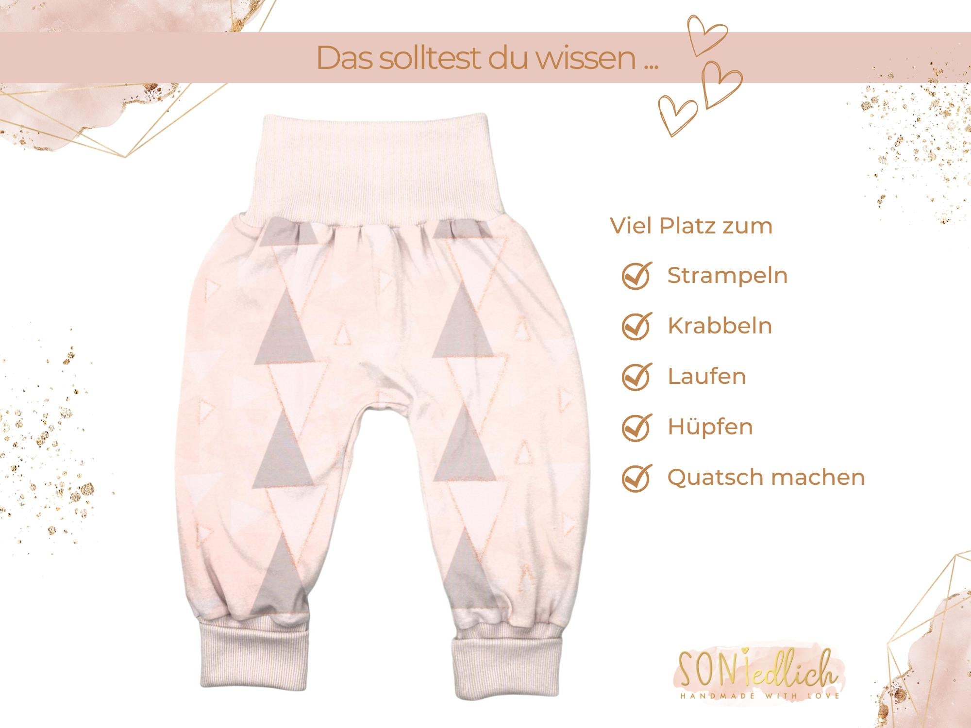 Lange Pumphose für Babys und Kinder „Glitzerdreieck“ Beschreibung 1