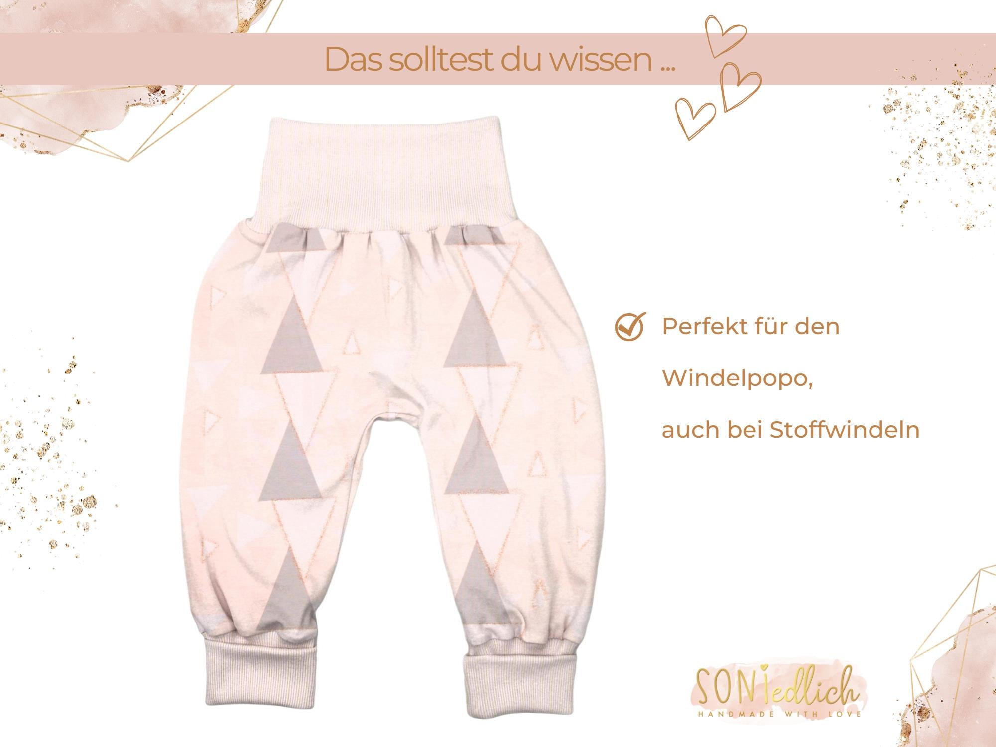 Lange Pumphose für Babys und Kinder „Glitzerdreieck“ Beschreibung 2