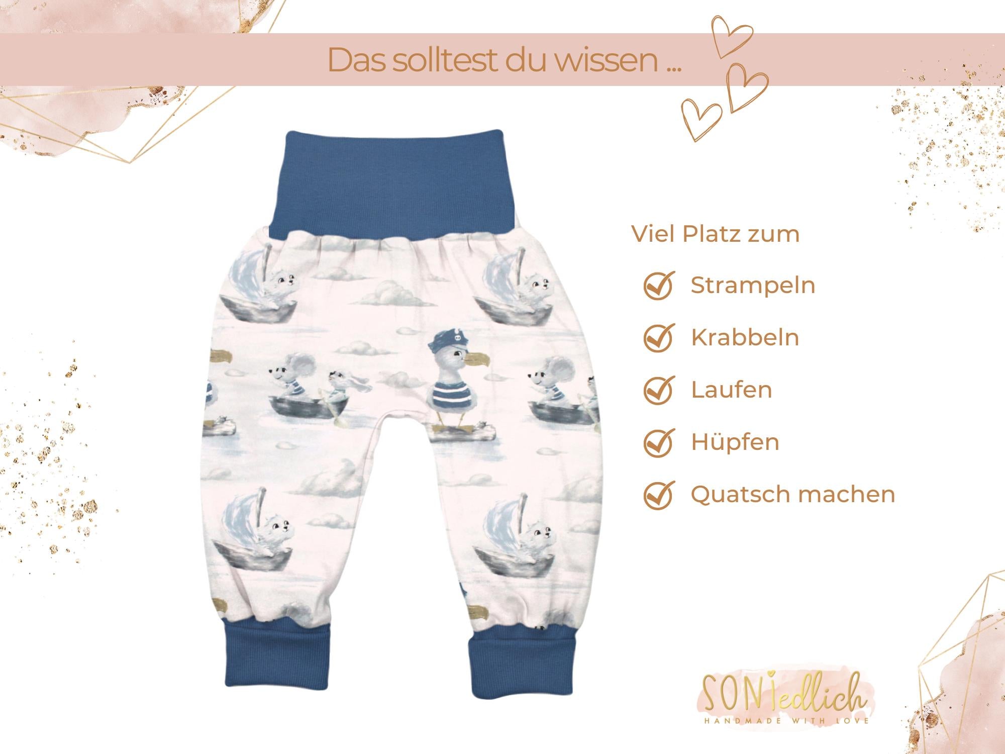 Lange Pumphose für Babys und Kinder „Kapitän Möwe“ Beschreibung 1