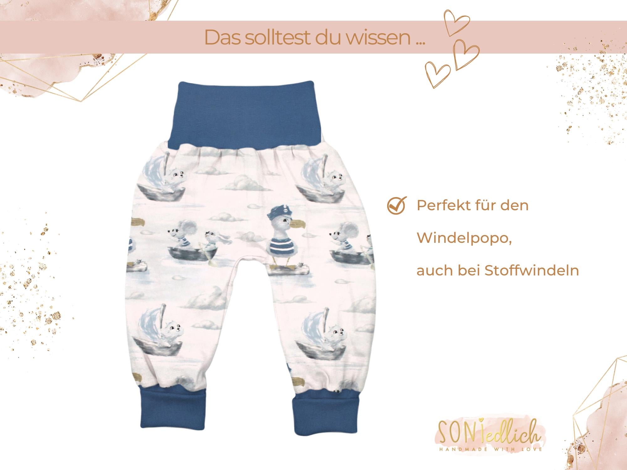 Lange Pumphose für Babys und Kinder „Kapitän Möwe“ Beschreibung 1
