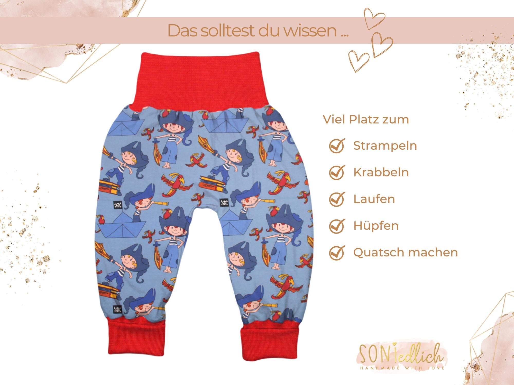 Lange Pumphose für Babys und Kinder „Papierschiffpiraten“ Beschreibung 1