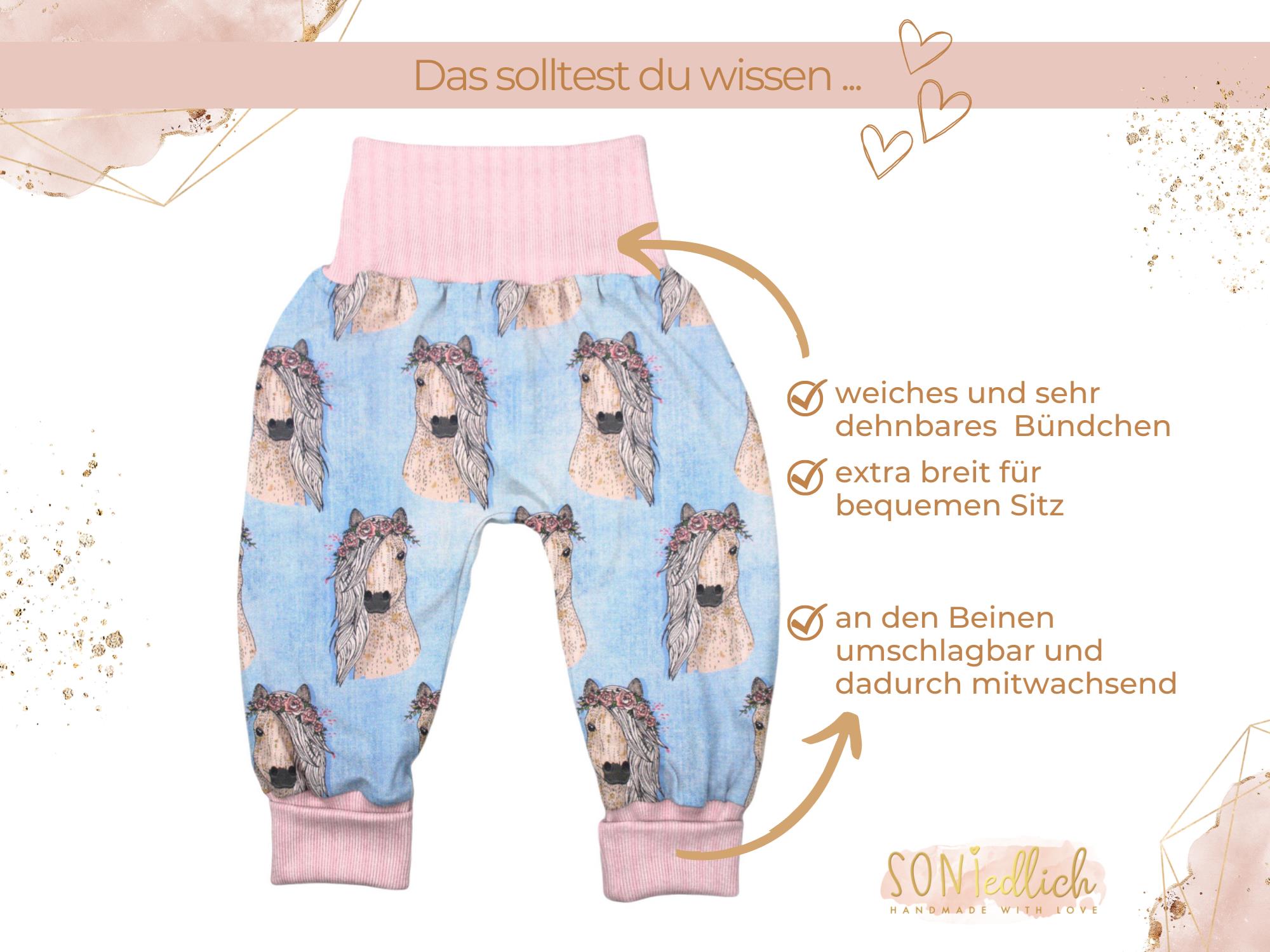 Lange Pumphose für Babys und Kinder „Pferde jeansoptik“ Merkmale