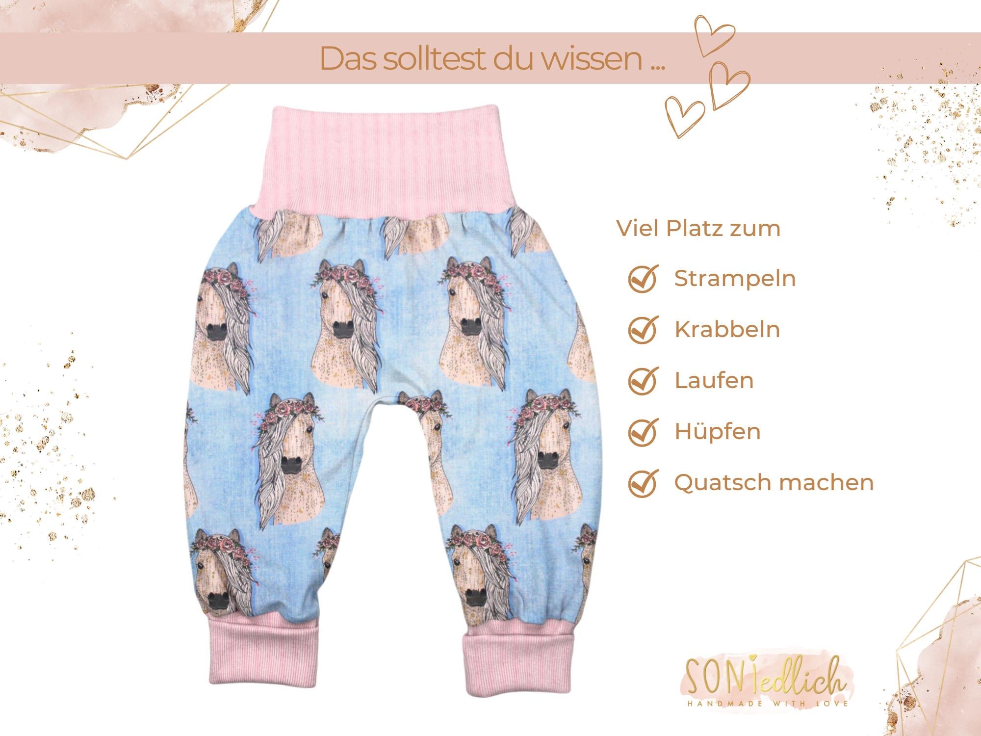 Lange Pumphose für Babys und Kinder „Pferde jeansoptik“ Beschreibung 1