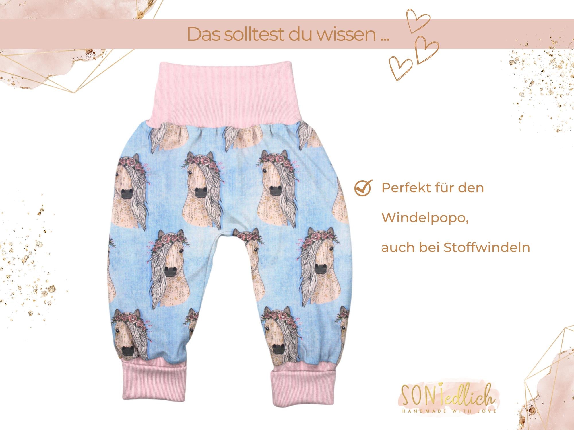 Lange Pumphose für Babys und Kinder „Pferde jeansoptik“ Beschreibung 2