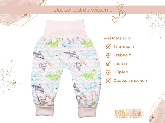 Lange Pumphose für Babys und Kinder „Schwimmreifentiere“ Beschreibung 1