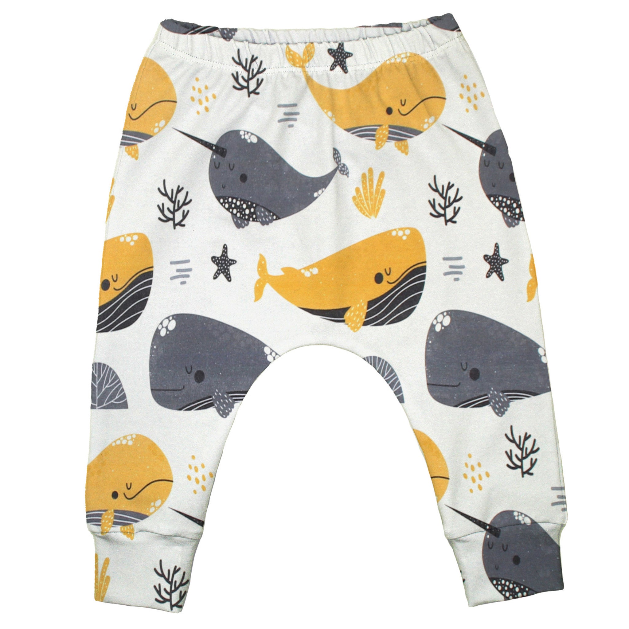 Slim Harem Pants für Babys und Kinder „Wale senf“