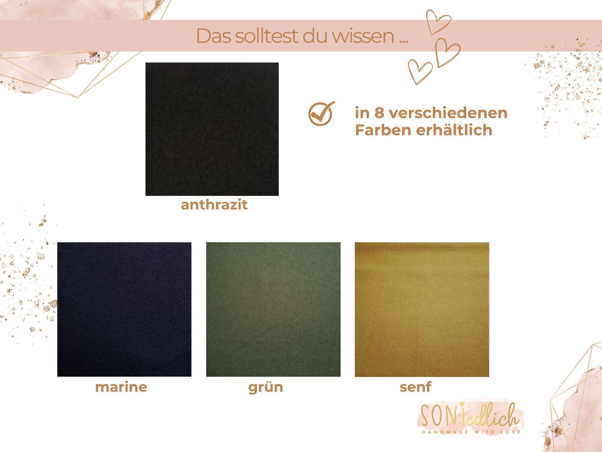 Walkmütze für Babys und Kinder, Darstellung der Farben anthrazit, marine, grün und senf