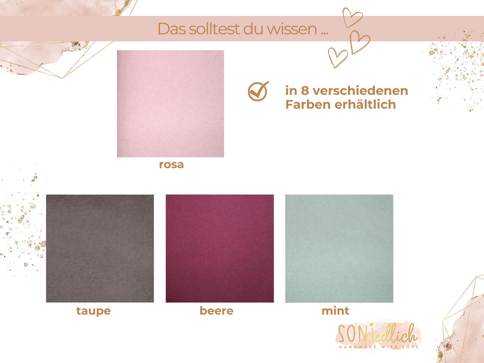 Walkmütze für Babys und Kinder, Darstellung der Farben rosa, taupe, beere und mint