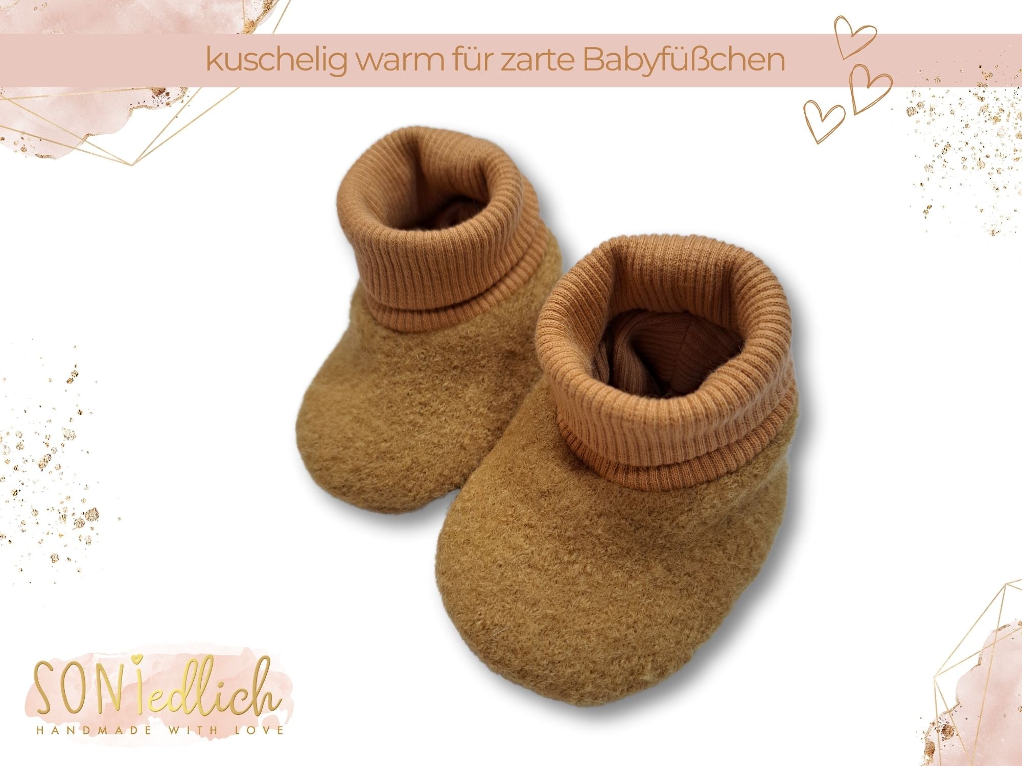 Babyschuhe aus Wollwalk, kuschelig und warm für zarte Babyfüßchen