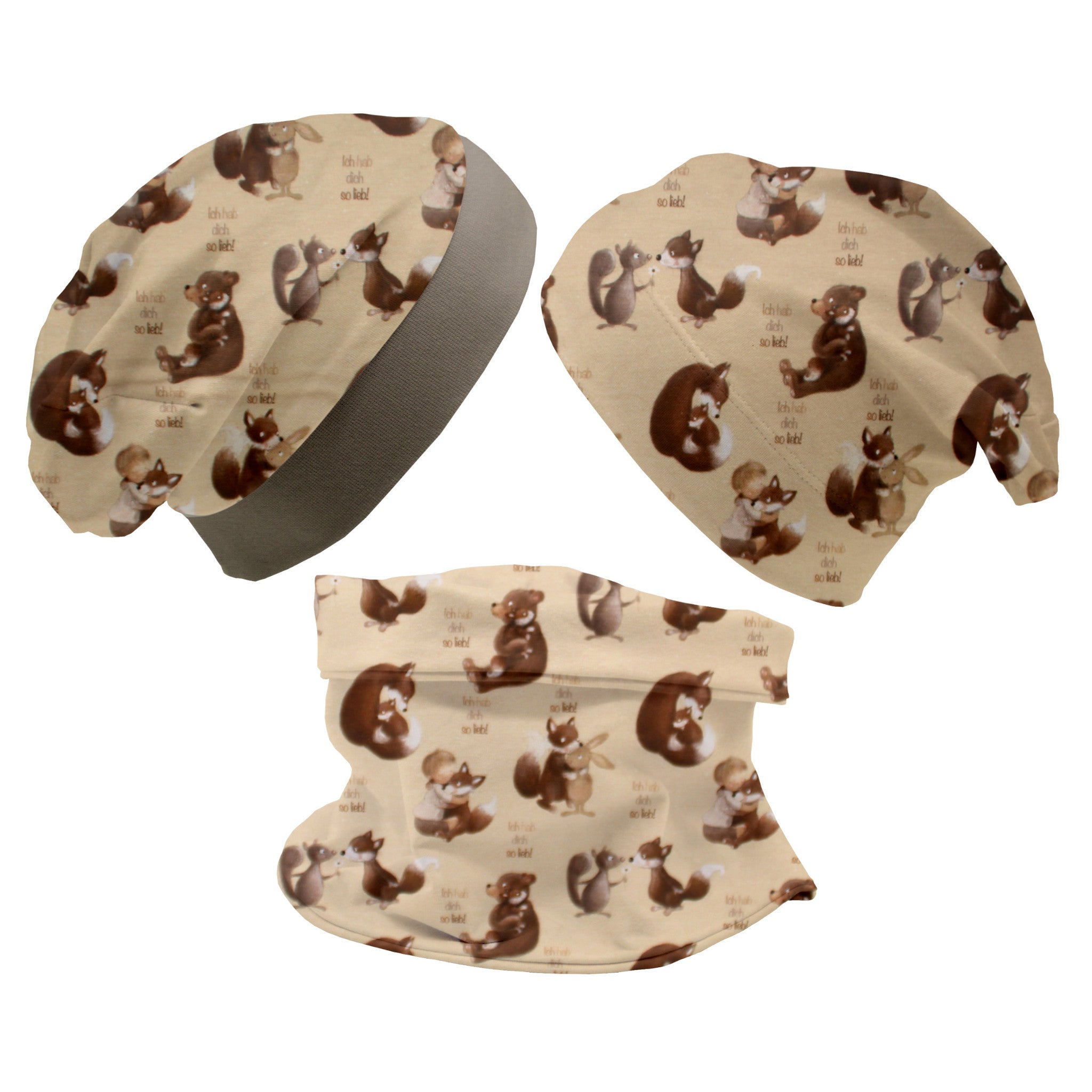 Beanie und Loop Set für Babys und Kinder „hab dich lieb"