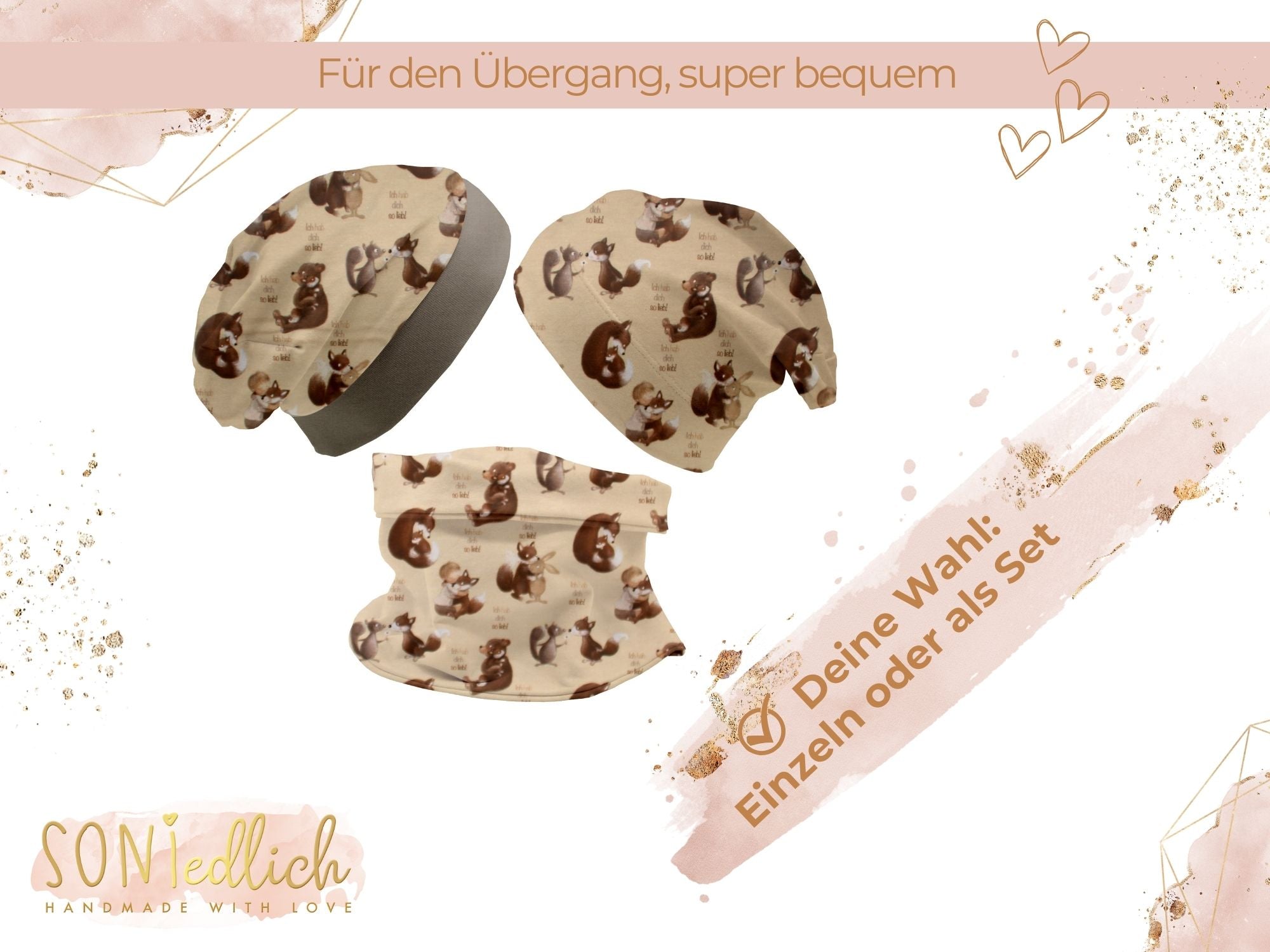 Beanie und Loop Set für Babys und Kinder „hab dich lieb" - einzeln oder als Set erhältlich