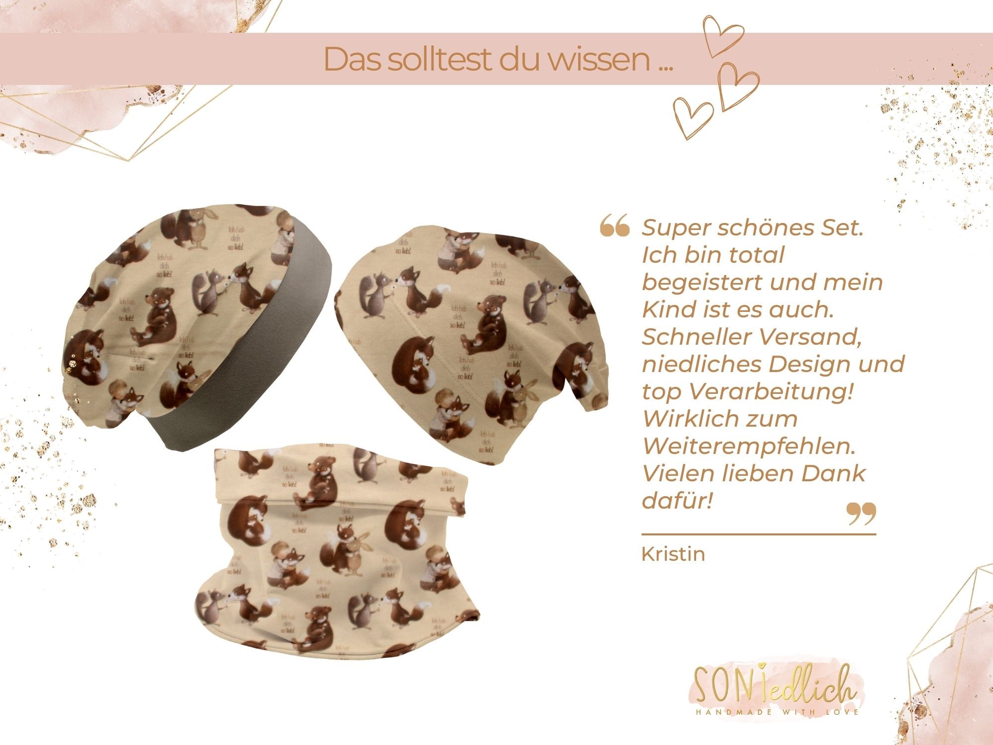 Beanie und Loop Set für Babys und Kinder „hab dich lieb", Bewertung