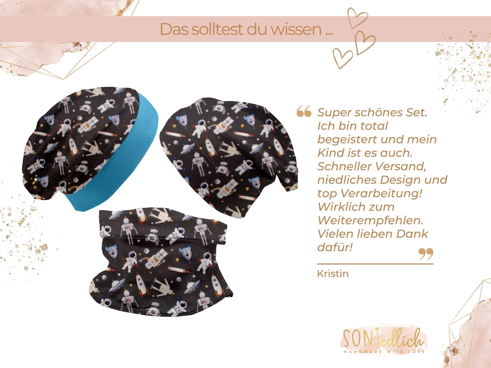 Beanie und Loop Set "Weltall" für Babys und Kinder, Bewertung