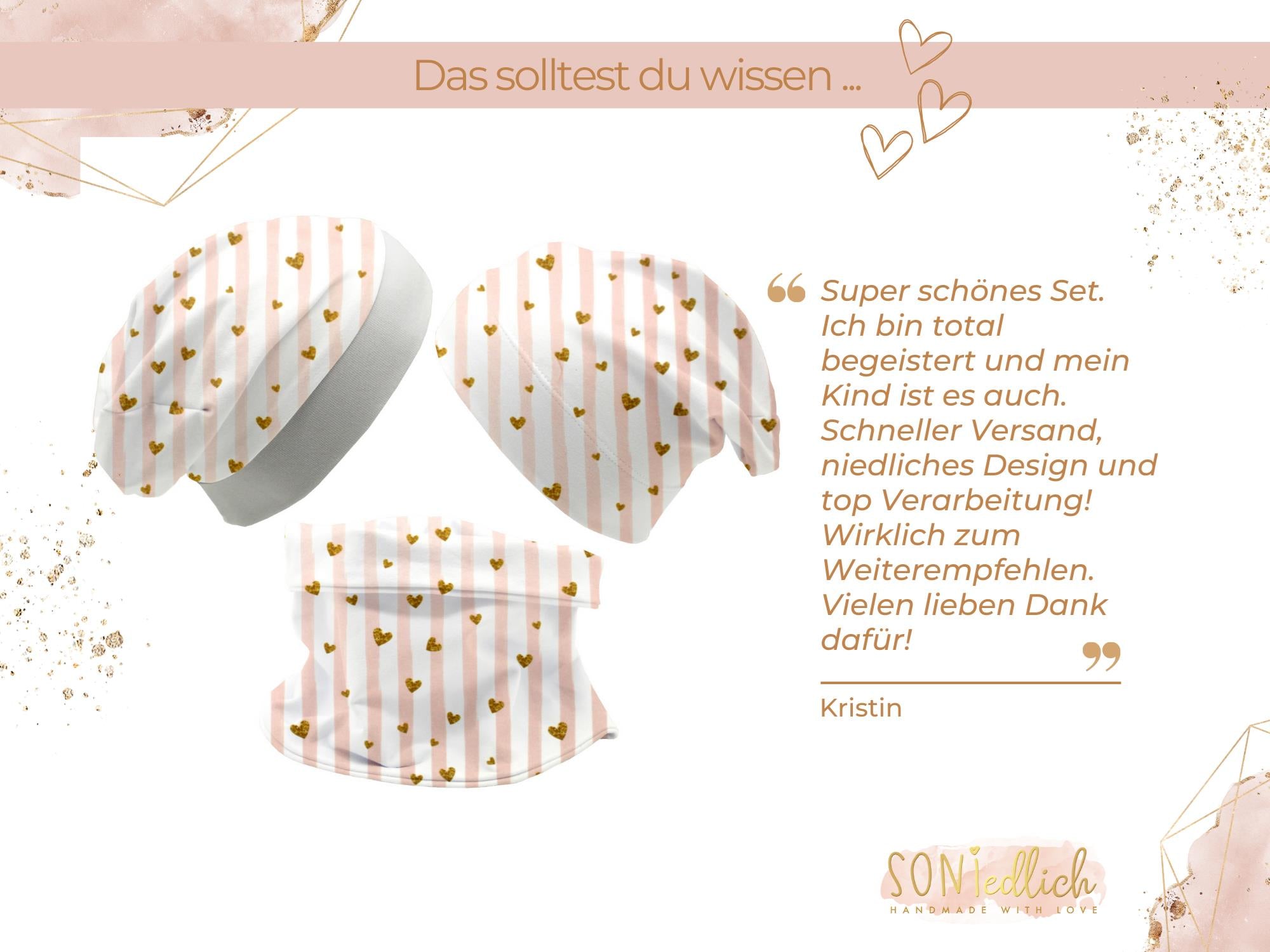 Beanie und Loop Set für Babys und Kinder "Glitzerherzen" Bewertung