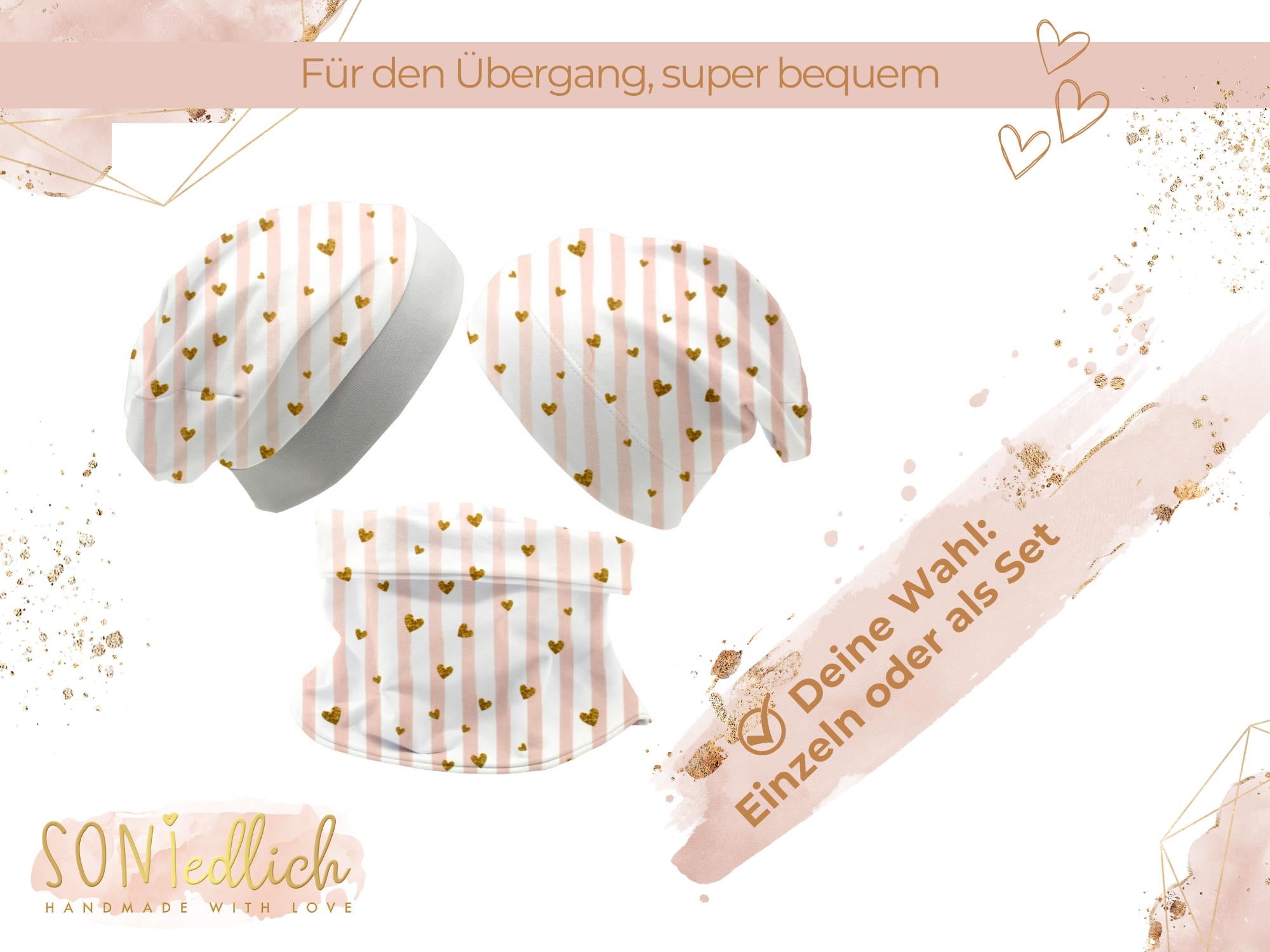 Beanie und Loop Set für Babys und Kinder "Glitzerherzen", Auswahl