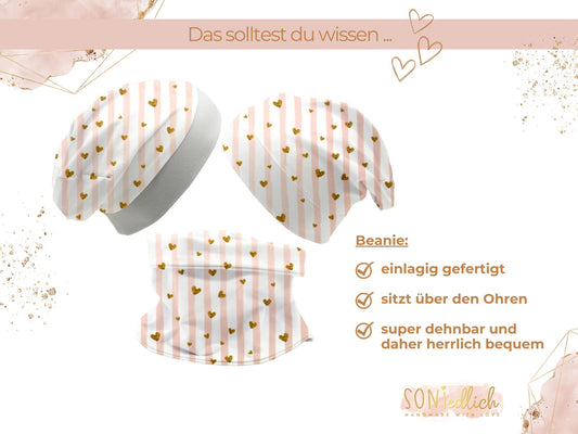 Beanie und Loop Set für Babys und Kinder "Glitzerherzen"  Beschreibung Beanie