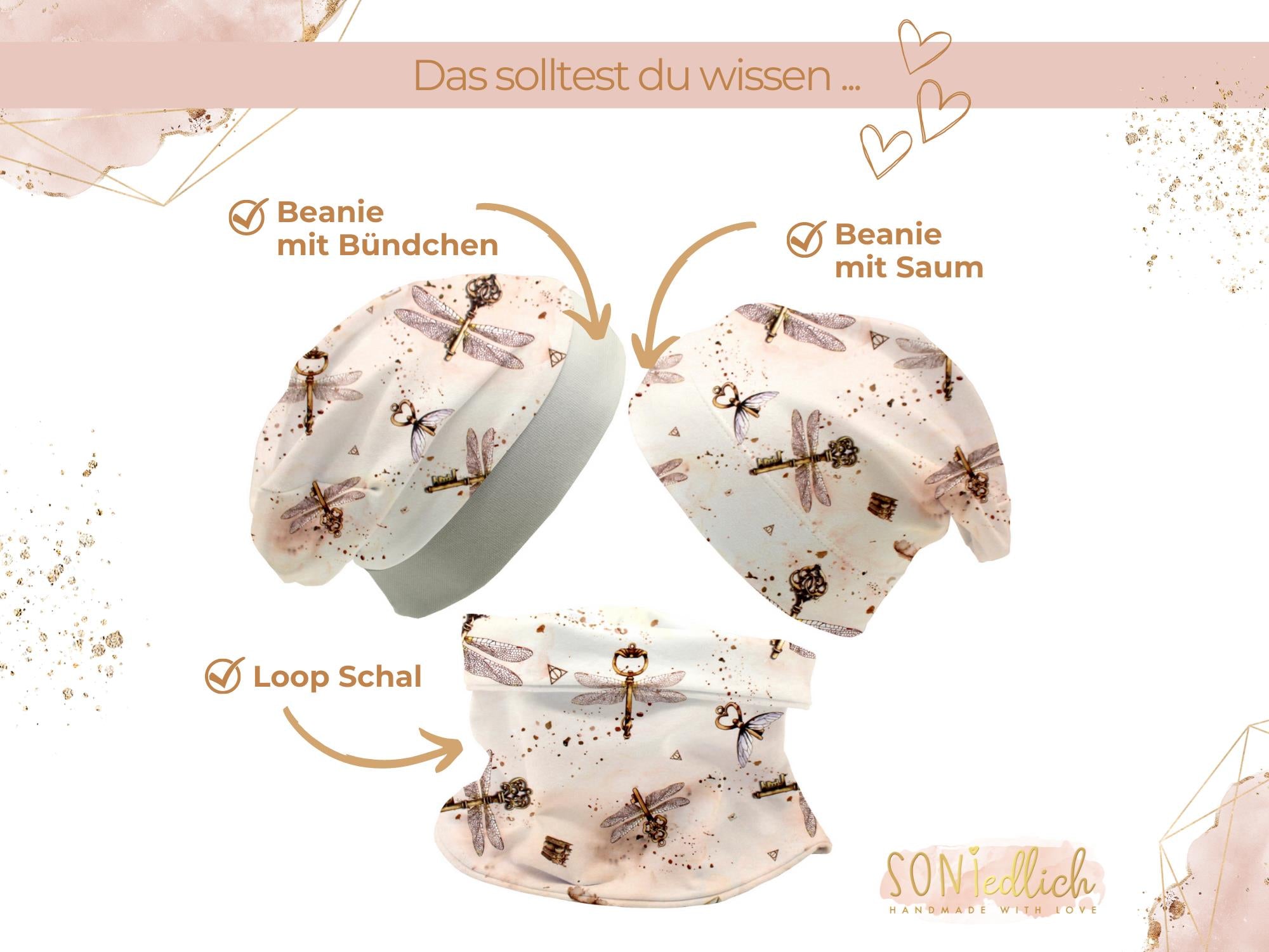 Beanie und Loop Set für Babys und Kinder "magic keys" Bestandteile