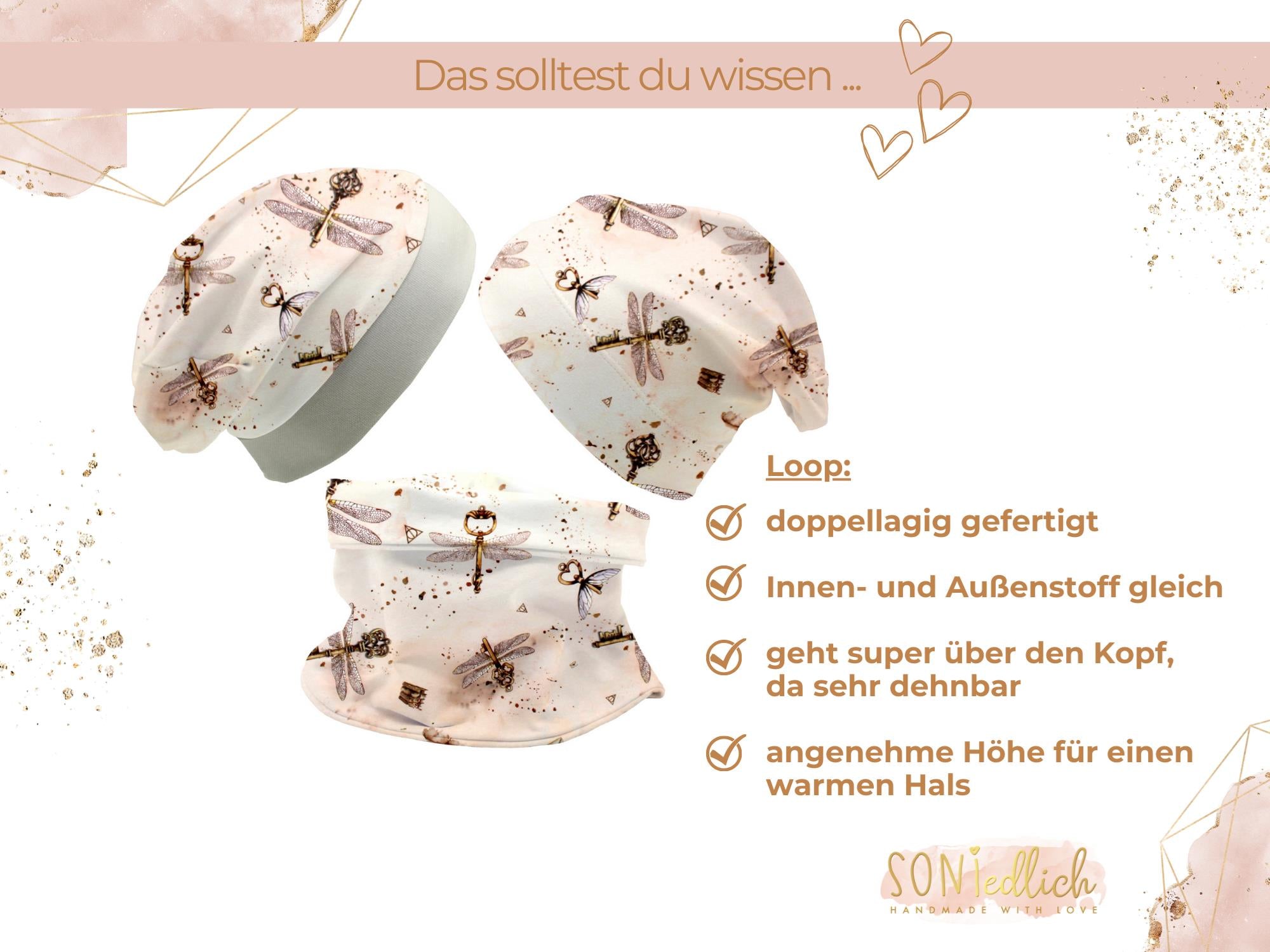 Beanie und Loop Set für Babys und Kinder "magic keys" Loop