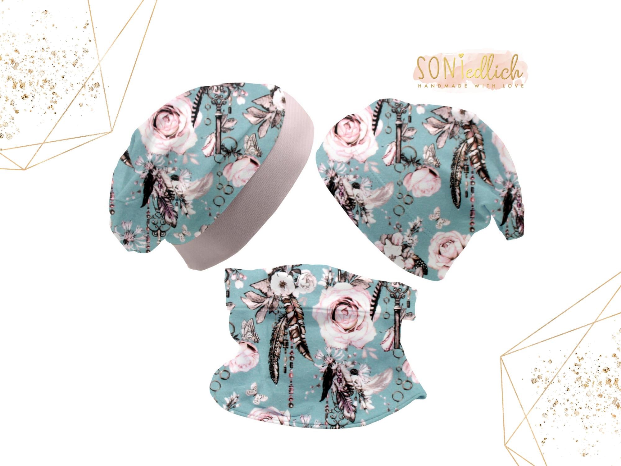 Beanie und Loop Set für Babys und Kinder "sweet keys" mit Logo