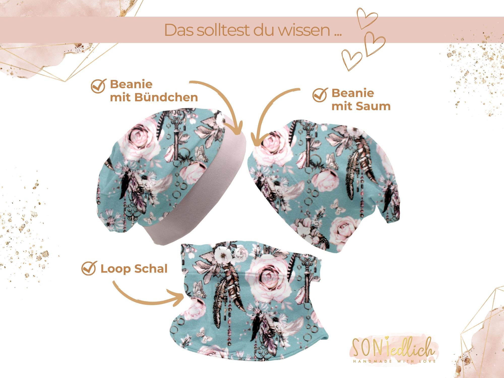 Beanie und Loop Set für Babys und Kinder "sweet keys" Beschreibung Bestandteile